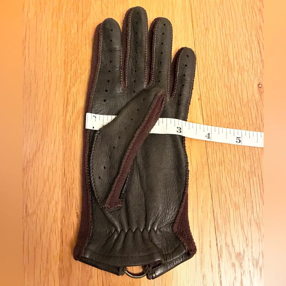 Women’s Leather Gloves with Top Accent Zip Detail Brown Size S